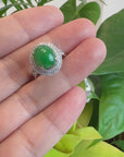 18k White Gold Imperial Green Jadeite Jade Ring With Diamonds