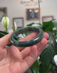 Baikalla Natural Deep Forest Green Jadeite Jade "Half Round" Bangle Bracelet (55.6mm) 