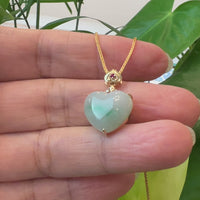 Baikalla 14K Yellow Gold Genuine Burmese Green Jadeite Jade Heart Pendant with VS1 Diamonds High Jewelry