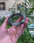 Baikalla Black Wuji & Light Green Jadeite Jade "Half Round" Bangle Bracelet (55.8mm) 