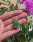 Baikalla 18K Yellow Gold & Forest Green "Ping An Kou" Jadeite Jade Pendant W/ Natural Diamonds