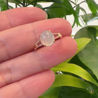 Baikalla™ 18k Rose Gold Natural Ice Jadeite Engagement Ring With Diamonds