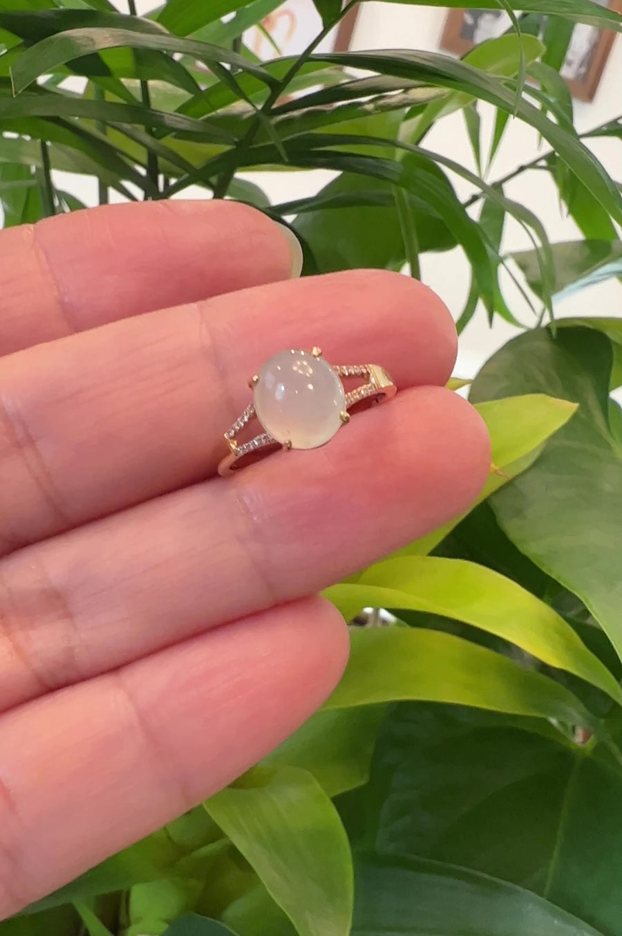 Baikalla™ 18k Rose Gold Natural Ice Jadeite Engagement Ring With Diamonds