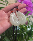 Baikalla "Dragon & Phoenix" Light Green Nephrite Jade Pendant Necklaces