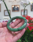 Baikalla Natural Vibrant Forest-Green Jadeite Jade "Half Round" Bangle Bracelet (58.7mm) 