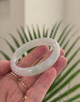 Baikalla Natural Icy Light Green W/ Vibrant Green Patches Jadeite Jade "Half Round" Bangle Bracelet (52mm) 