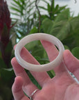 Baikalla "Half Round" White / Light Yellow Jadeite Jade Oval Bangle Bracelet (56.55 mm) 