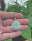 Natural Jadeite Jade Buddha Necklace With Gold Diamond Bail