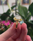 Baikalla Natural Icy Jadeite Jade "PiXiu" 18ky Gold Ring W/ Natural Diamonds 