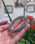 Baikalla Natural Deep Oil-Green Jadeite Jade "Petite Half-Round" Bangle Bracelet (54.8mm) 