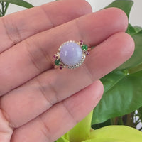 14k Yellow Gold Natural Rich Lavender Oval Jadeite Jade Engagement Ring With Diamonds