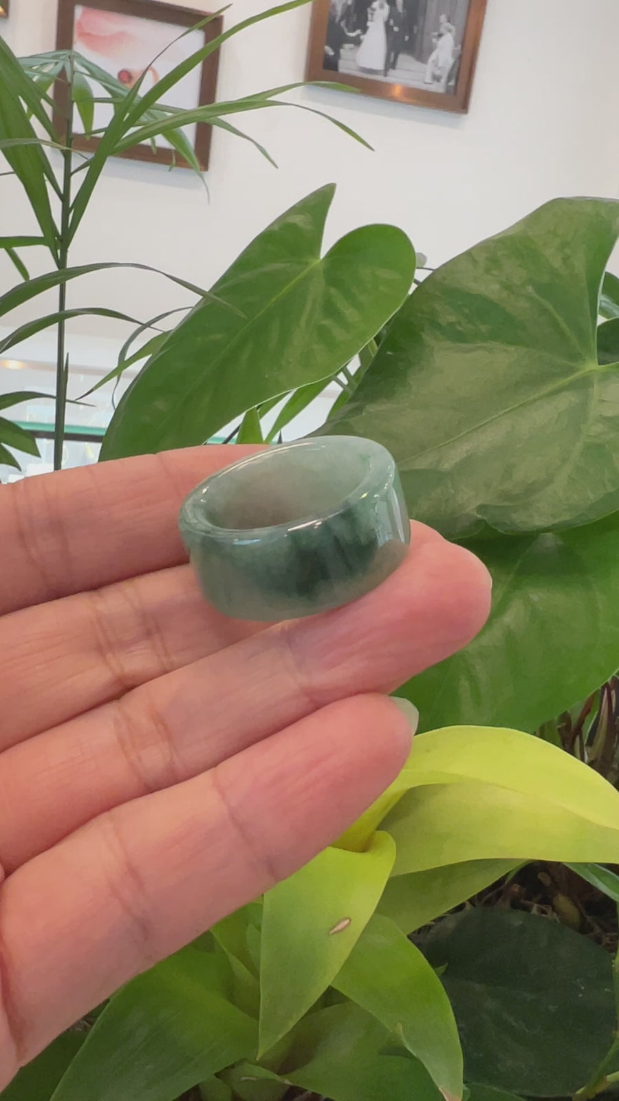 Genuine Burmese Blue-green Jadeite Jade Men's Band Ring