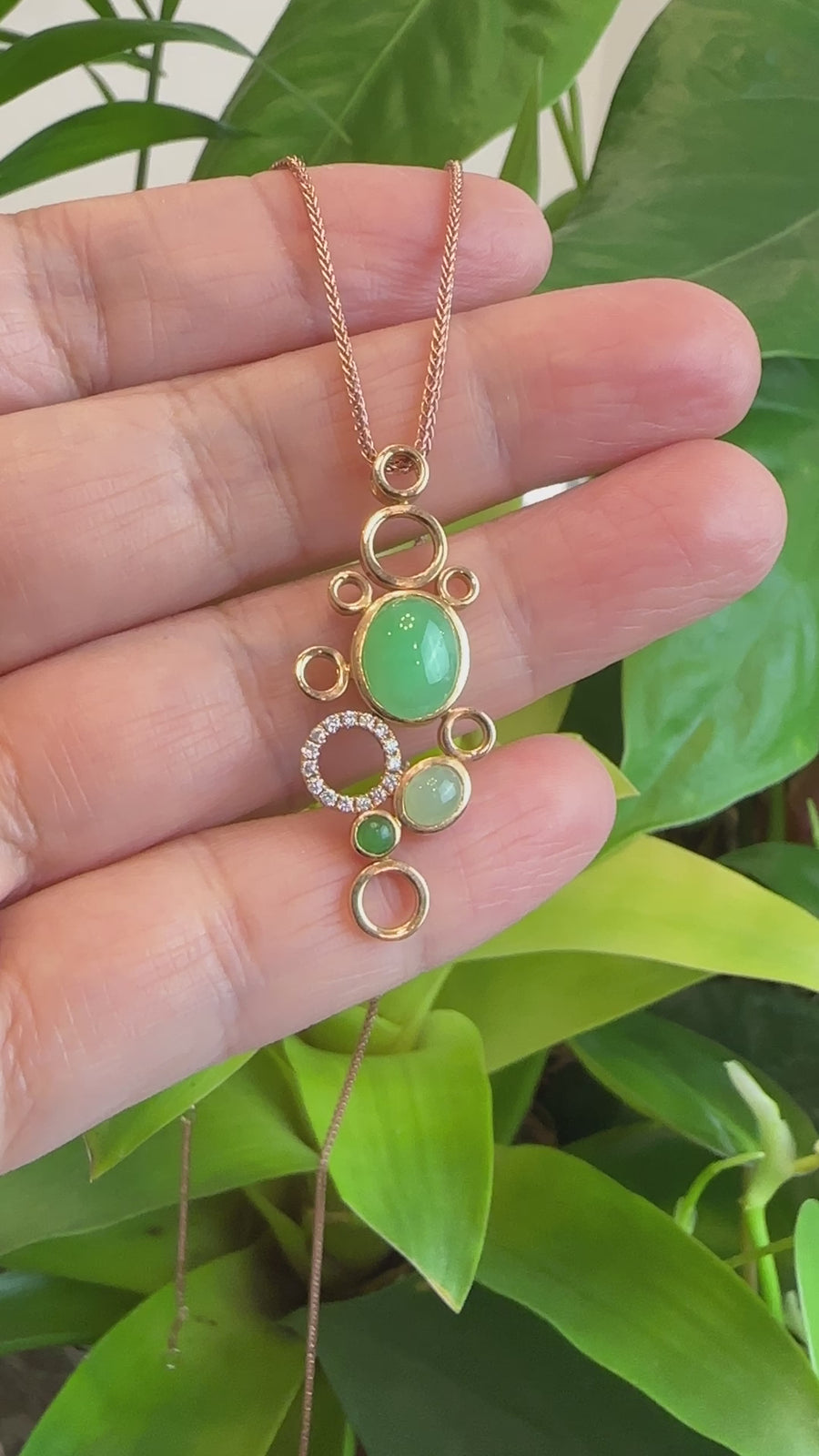 18k Rose Gold Jadeite Jade Diamond Bubble Pendant Necklace