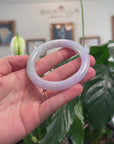 Baikalla Natural Icy Light Lavender & Green Jadeite Jade "Traditional Round" Bangle Bracelet (56.6mm) 