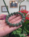 Baikalla Oil-Green Jadeite Jade Large Round Bead Bracelet (12.5mm)