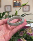 Baikalla Natural Icy Blue-Green Flower Jadeite Jade "Oval" Bangle Bracelet (56mm) 
