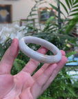 Baikalla White W/ Sajin Flower Jadeite Jade "Half Round" Bangle Bracelet (58.1mm) 