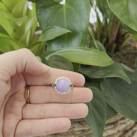 18k White Gold Natural Rich Lavender Oval Jadeite Jade Engagement Ring With Diamonds