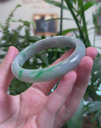 Baikalla Black Sesame Wuji & Vibrant Green Flowers Jadeite Jade "Half Round" Bangle Bracelet (61mm) 