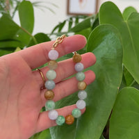 High Multiple Colors Jadeite Jade Beads Bracelet With 18K Yellow Gold Clasp ( 9.5 mm )
