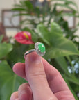 18k White Gold Natural Rich Green Jadeite Jade Engagement Ring w/ Double Halo Diamonds
