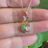 Baikalla™ "Money Sack" 18k Rose Gold Multi-Colored Jadeite Jade Diamond Pendant Necklace