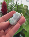 Genuine Burmese Lavender-Green Jadeite Jade PiXiu Pendant Necklace With 18K Gold Bail