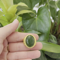 Baikalla Gold Plated Sterling Silver Green Nephrite Jade Men's Fancy Signet Ring
