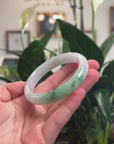 Baikalla Natural Icy Vibrant Green Patch Jadeite Jade "Half Round" Bangle Bracelet (57.5mm) 
