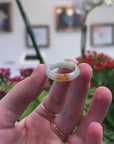 Baikalla Natural Icy Light Green & Sajin (Golden Dust) Jadeite Jade Traditional Ring 