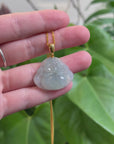 Burmese Ice Blue Green Jadeite Jade Happy Buddha Necklace With 18K Gold Bail