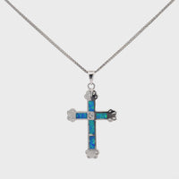 Baikalla Sterling Silver Lab-Made Opal Cross Bezel Pendant Necklace