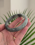 Baikalla Natural Black Wuji & Light Green Jadeite Jade "Half Round" Bangle Bracelet (57.6mm) 