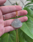 Burmese Blue Jadeite Jade Happy Buddha Necklace With 18K Gold Bail