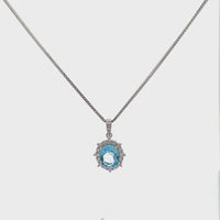Sterling Silver Natural Topaz Large Pendant Necklace With CZ