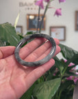 Baikalla Natural Black Wuji Jadeite Jade "Traditional Round" Bangle Bracelet (55.7mm) 