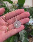 Baikalla "Ping An Kou" (Good Luck Button) 18K White Gold Natural Icy White & Light Green Jadeite Jade Pendant W/ Natural Diamonds