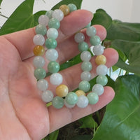 Baikalla Natural Jadeite Jade Round Multiple Colors Beads Bracelet ( 9.5 mm)