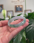 High-End Natural Icy Blue-Green Flower & Light Lavender Jadeite Jade "Oval" Bangle Bracelet (51.1mm) 