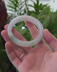 Baikalla "Half Round" Icy White and Green Jade Bangle Bracelet (56.02mm) 