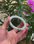 Baikalla White-Green W/ Blue-Green Flowers "Traditional Round" Jadeite Jade Bangle Bracelet (56.3mm) 