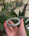 Baikalla Icy Oil-Green & White Jadeite Jade "Half Round" Bangle Bracelet (58mm) 