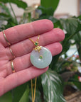 Baikalla 18K Yellow Gold "Ping An Kou" (Good Luck Button) Natural Icy Light Apple-Green Jadeite Jade Pendant
