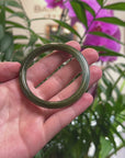 Baikalla Deep Green W/ Icy Oil-Green Patch "Traditional Round" Jadeite Jade Bangle Bracelet (55mm) 