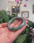 Baikalla Natural Vibrant Green & Black Wuji Jadeite Jade "Half Round" Bangle Bracelet (54.9mm) 