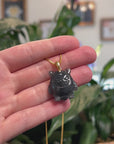 Baikalla Natural Black Wuji Jadeite Jade "Shadow Ghost" Pendant W/ 14k Gold Bail