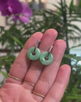 Baikalla 18k White Gold Icy Vibrant Apple-Green "Ping An Kou" Burmese Jadeite Jade Bamboo Hoop Earrings
