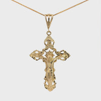 14k Yellow Gold Diamond Cut Cross Pendant Necklace