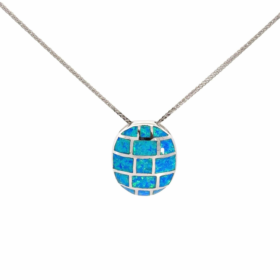 Baikalla Jewelry Gemstone Pendant Necklace Blue Opal Baikalla Sterling Silver Lab-Made Opal Turtle Shell Pendant Necklace