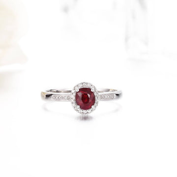 Baikalla Jewelry Gold Ruby Ring 18k White Gold & Natural A 3/4 Ruby Ring with Diamonds